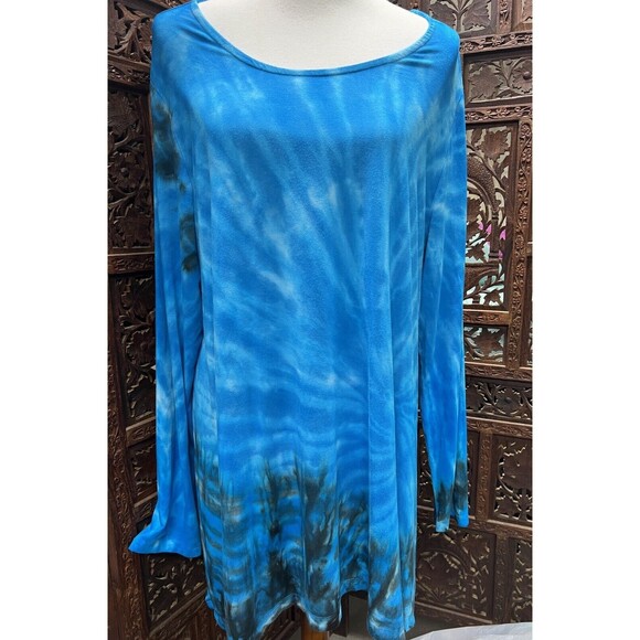 Soft Surroundings Blue Tie-Dye Jersey  Long Sleeve Tunic Top 1X  X Large - Picture 1 of 5